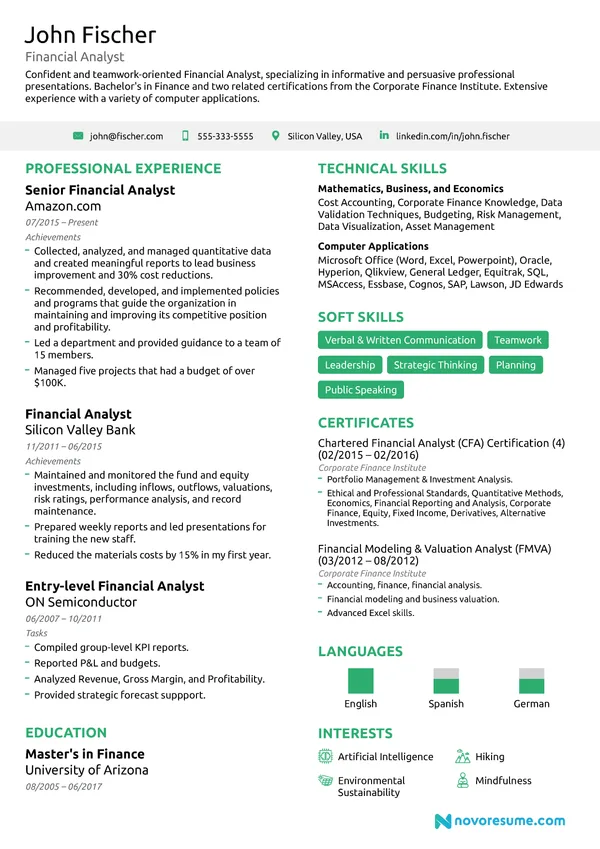 Financial Analyst resume example