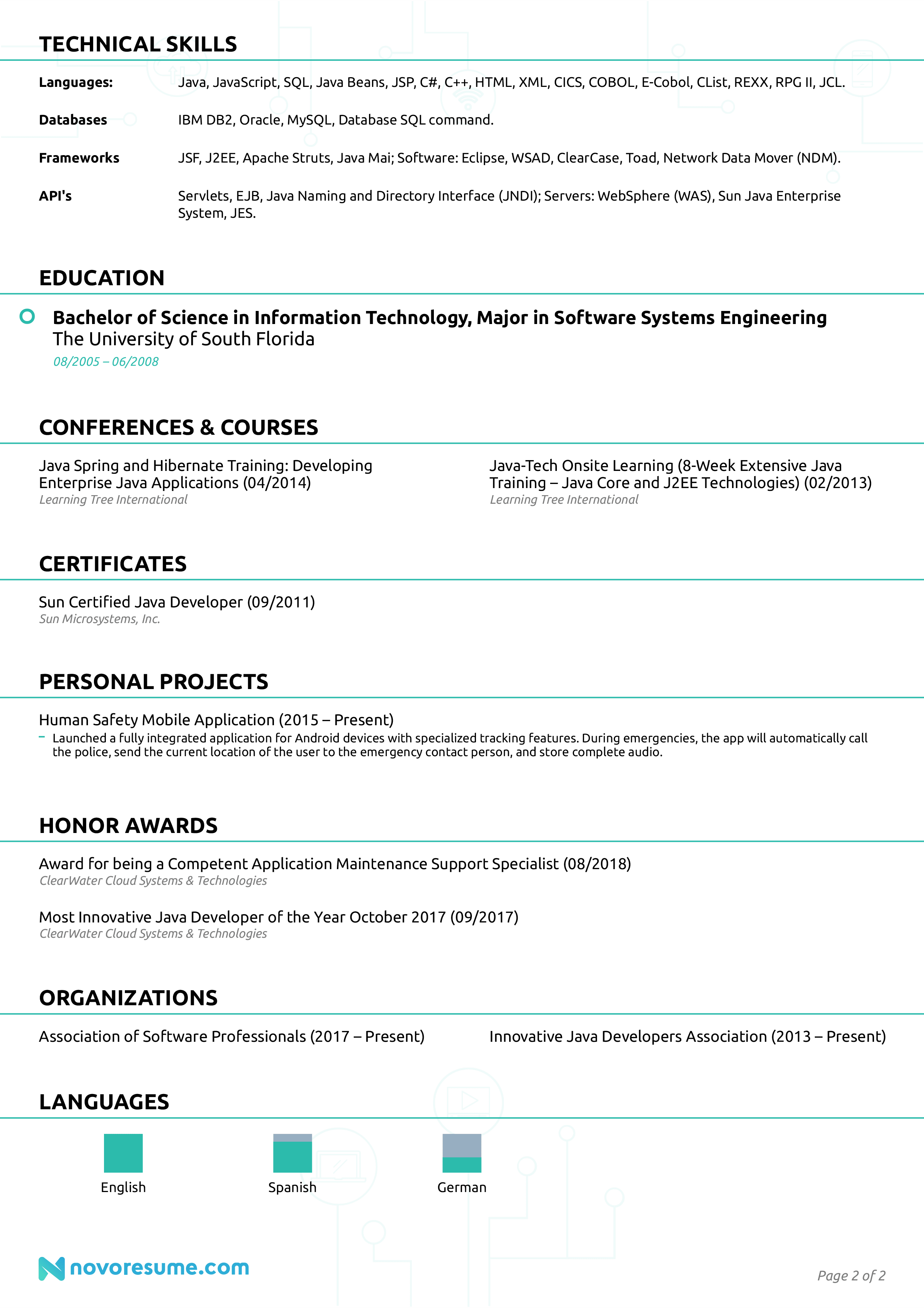 Java Developer Resume with Photo resume example, page 2