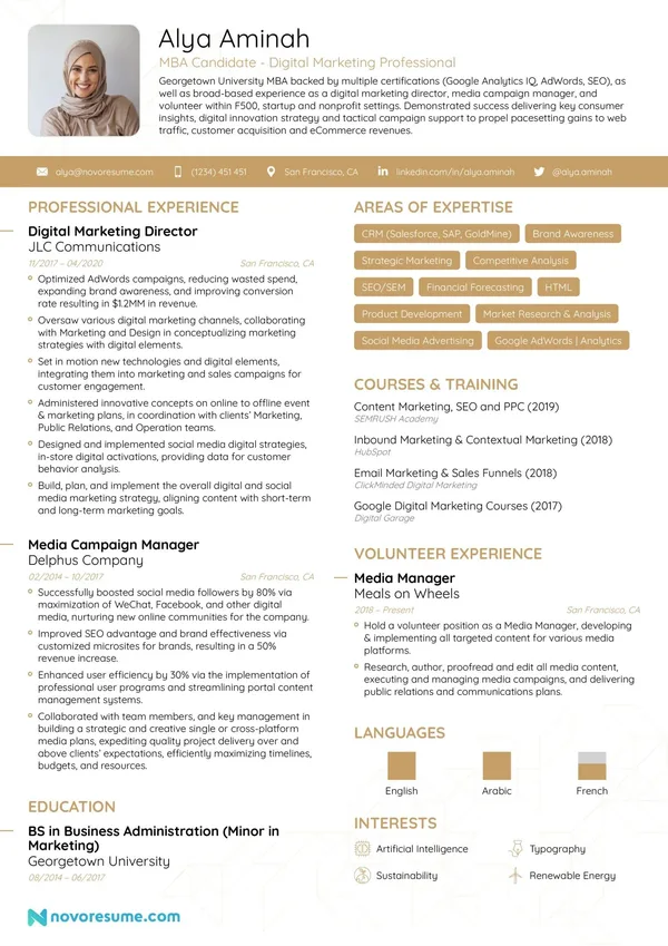 MBA Resume with Photo resume example