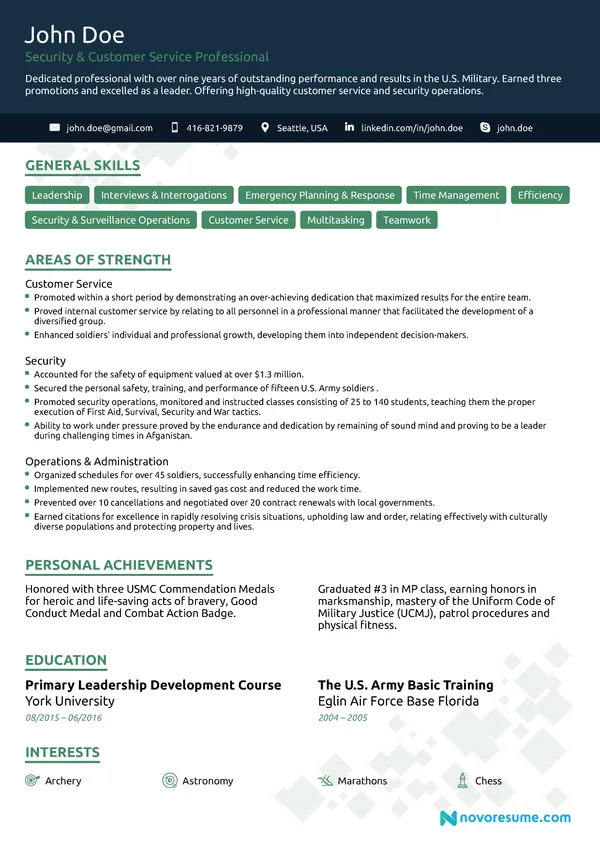 Military-to-Civilian resume example