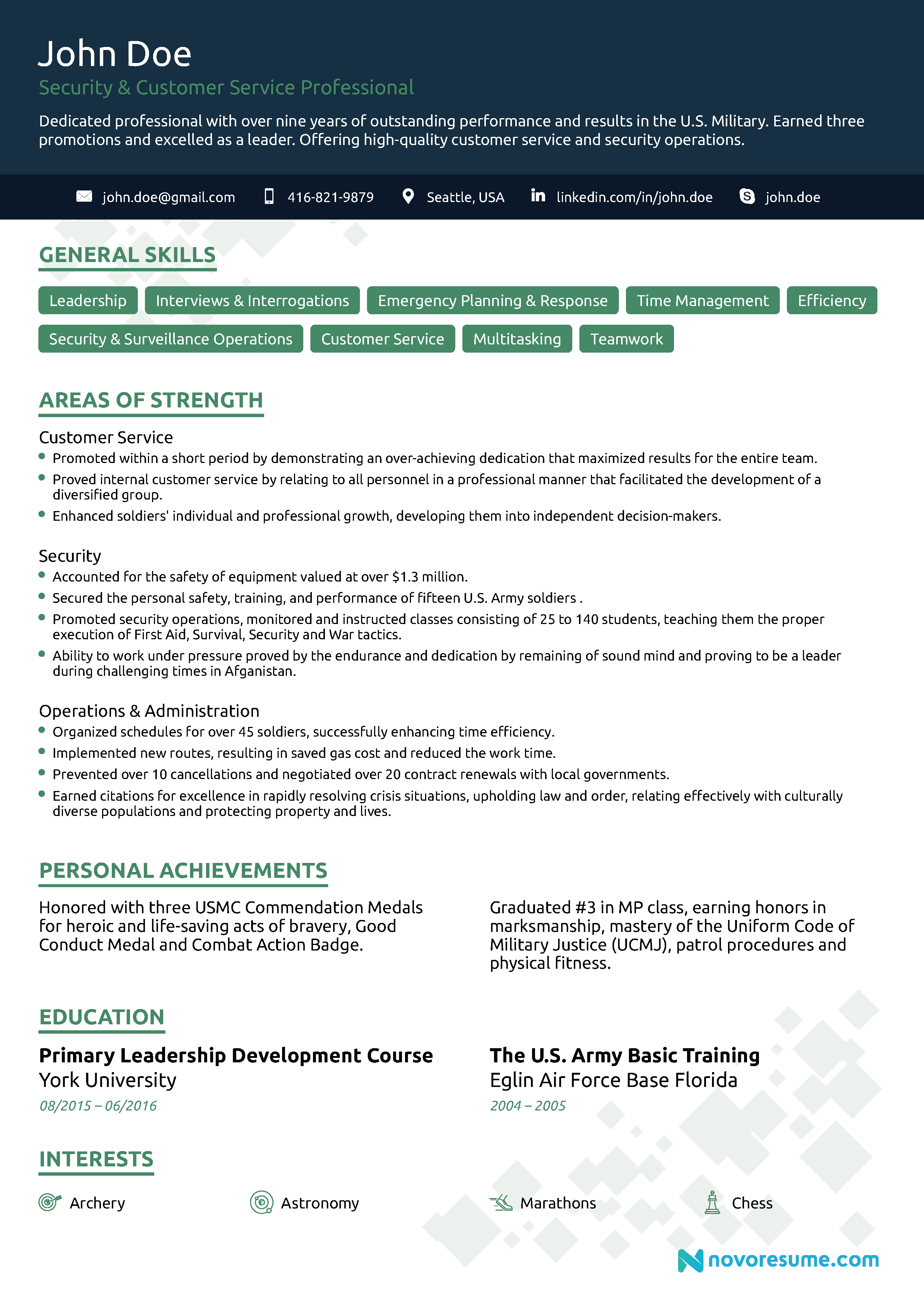 Military-to-Civilian resume example
