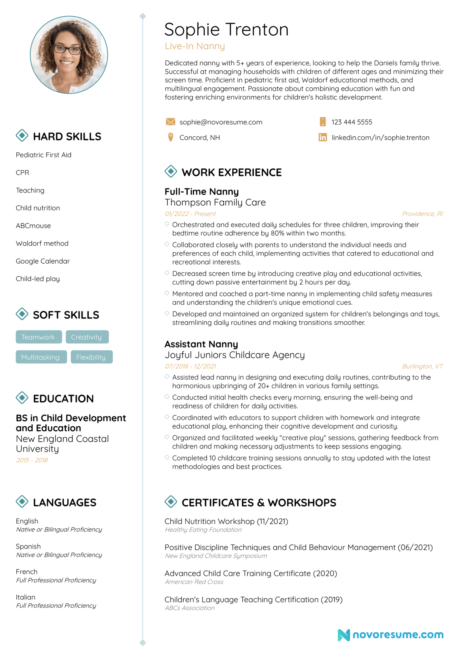 Nanny Resume with Photo resume example