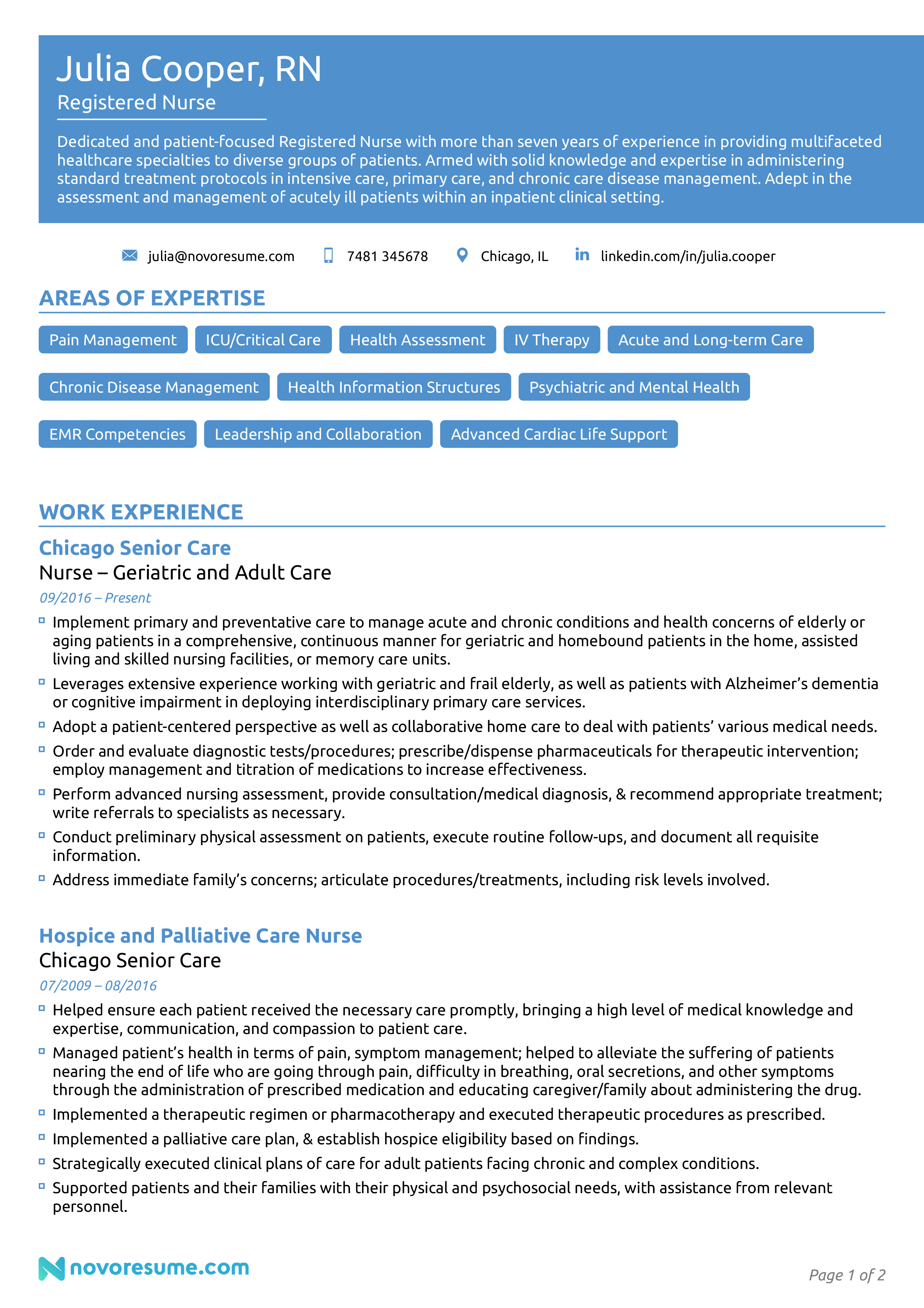 Registered Nurse resume example