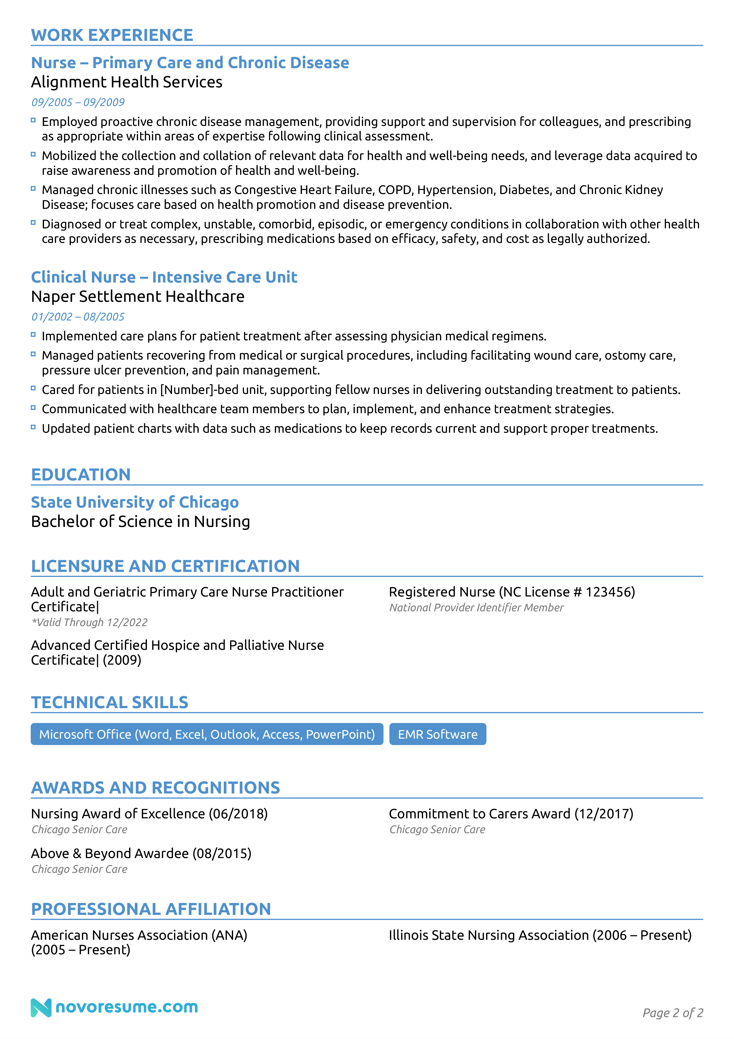 Registered Nurse resume example, page 2