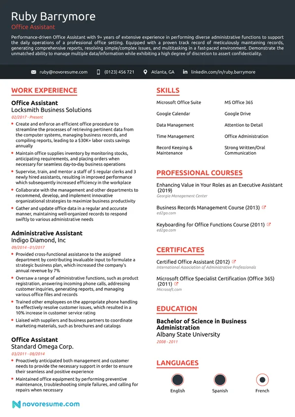 Office Assistant resume example