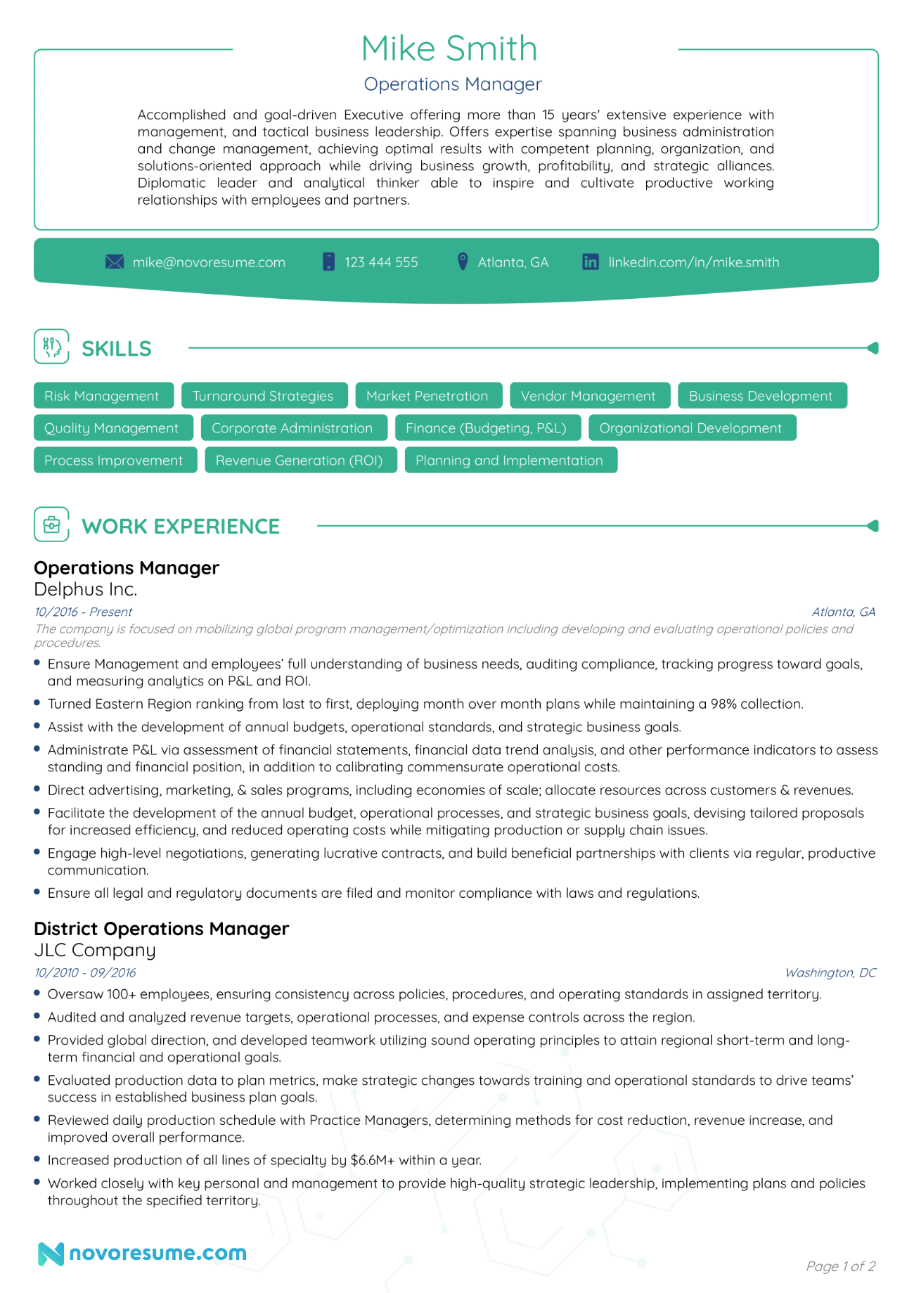 Operations Manager resume example