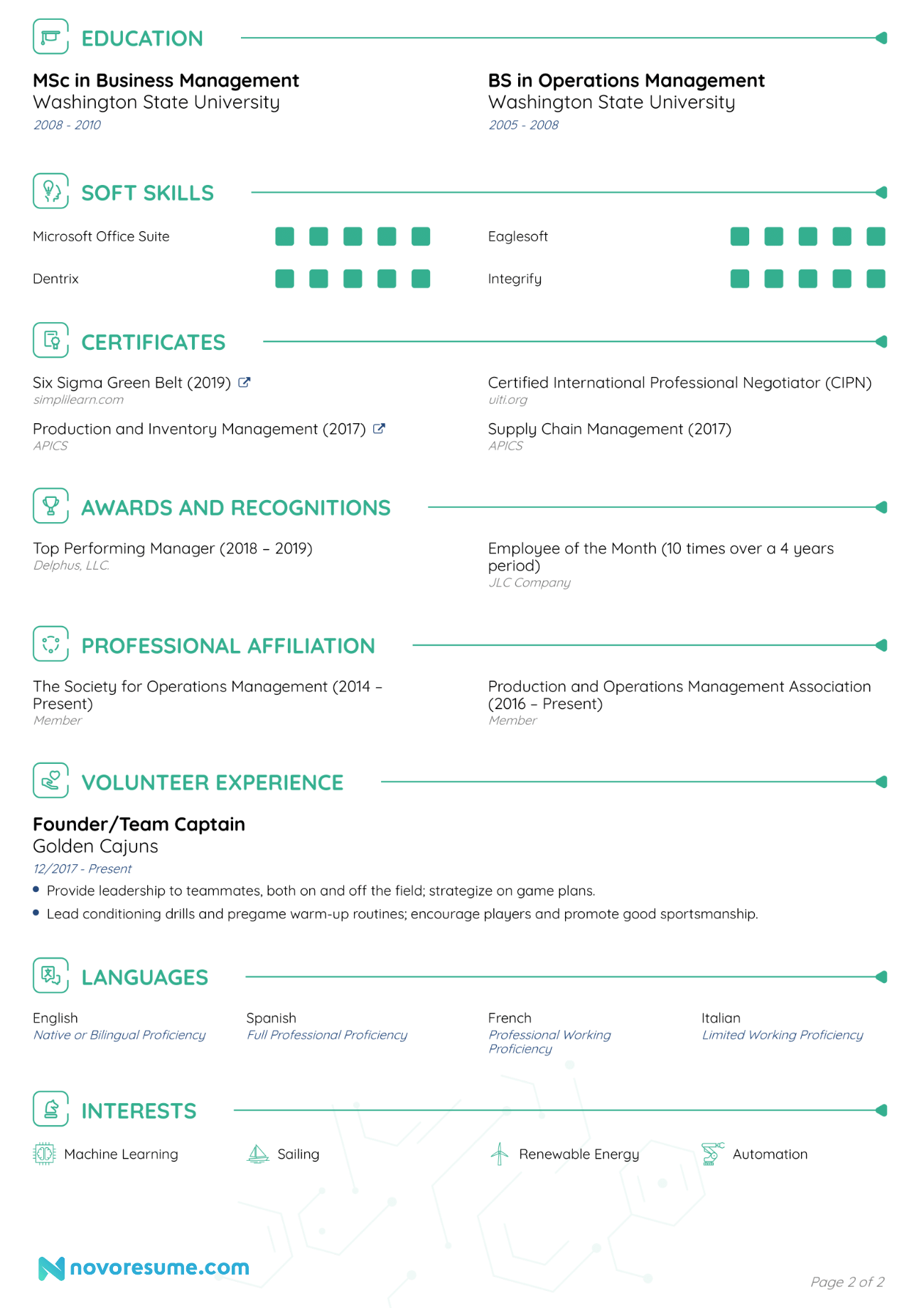 Operations Manager resume example, page 2