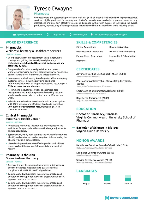 Pharmacist Resume with Photo resume example