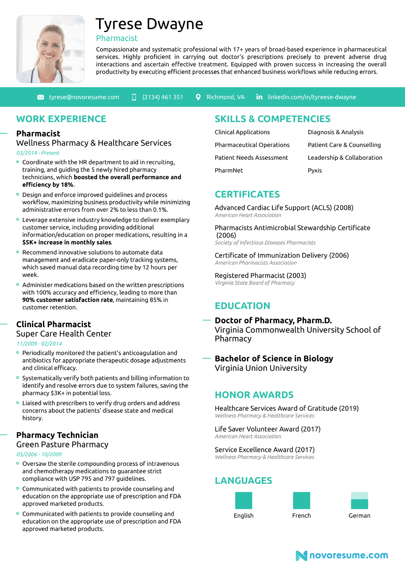 Pharmacist Resume with Photo resume example