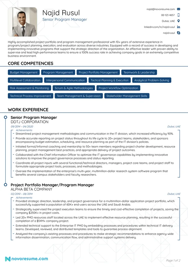 Program Manager Resume with Photo resume example
