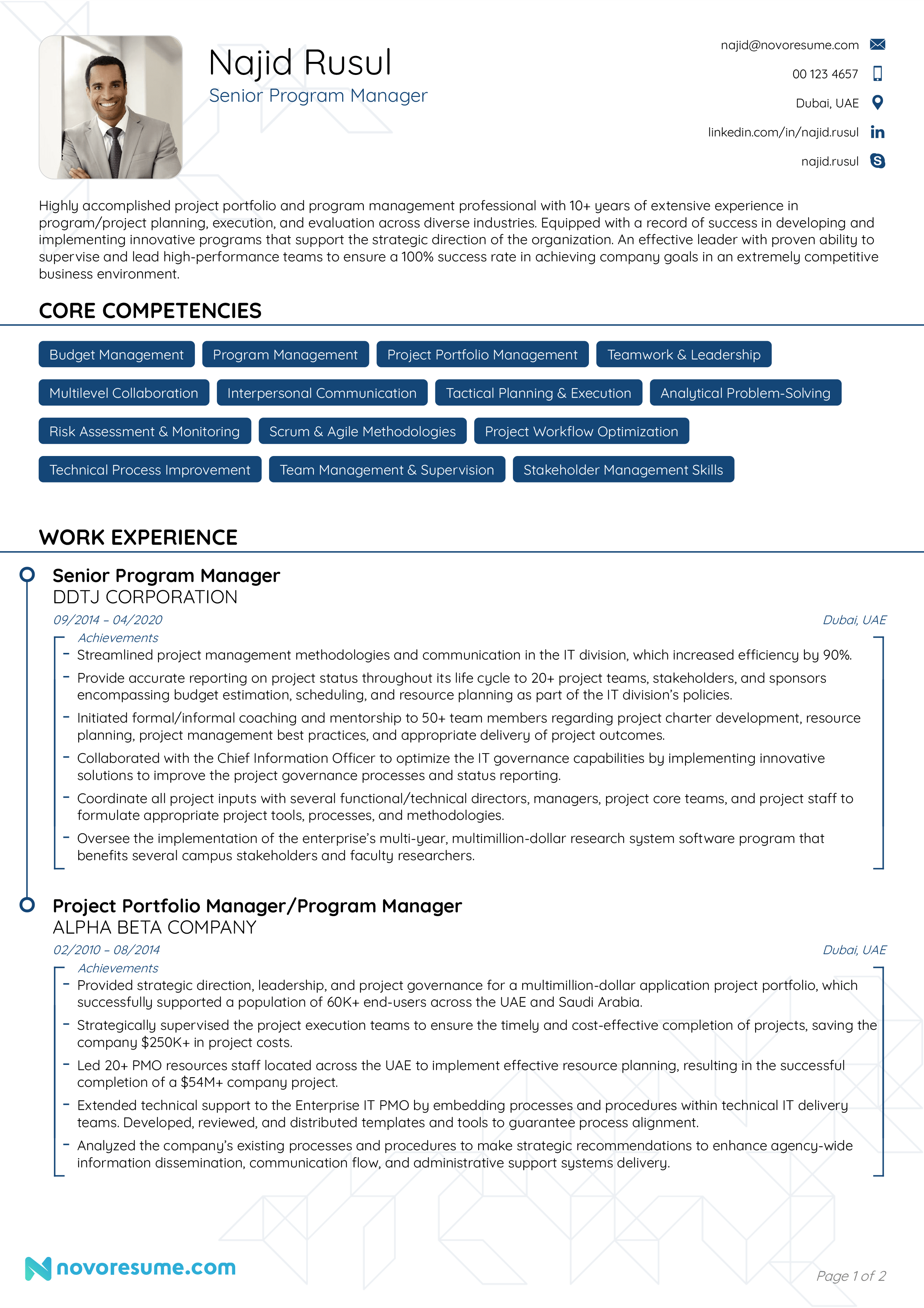 Program Manager Resume with Photo resume example