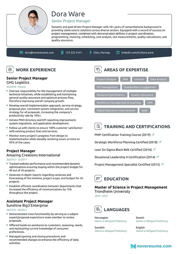 Project Manager Resume with Photo resume example