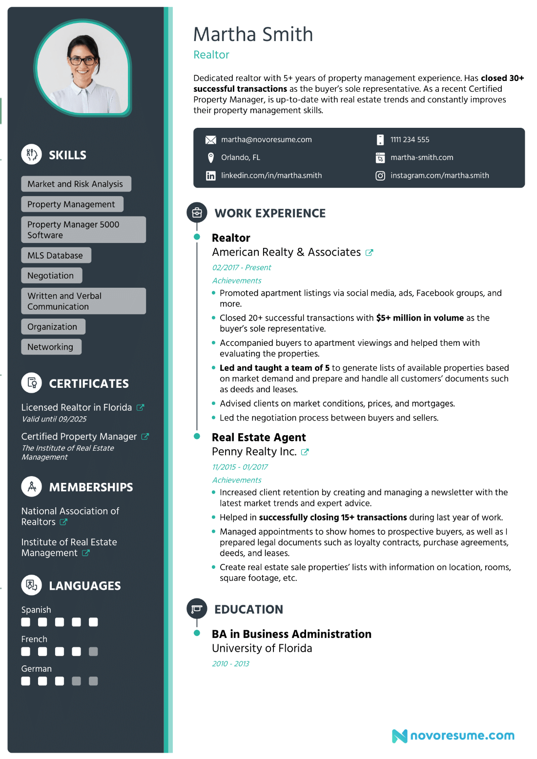 Real Estate Agent Resume with Photo resume example