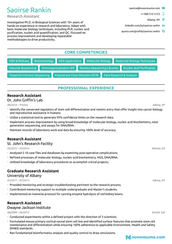 Research Assistant resume example