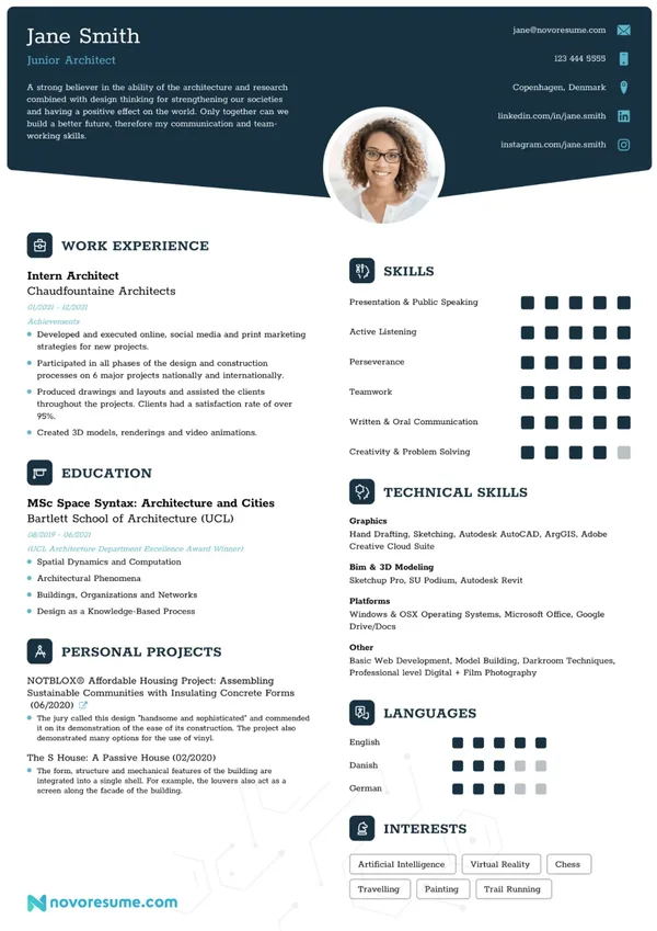 Architect Resume with Photo resume example