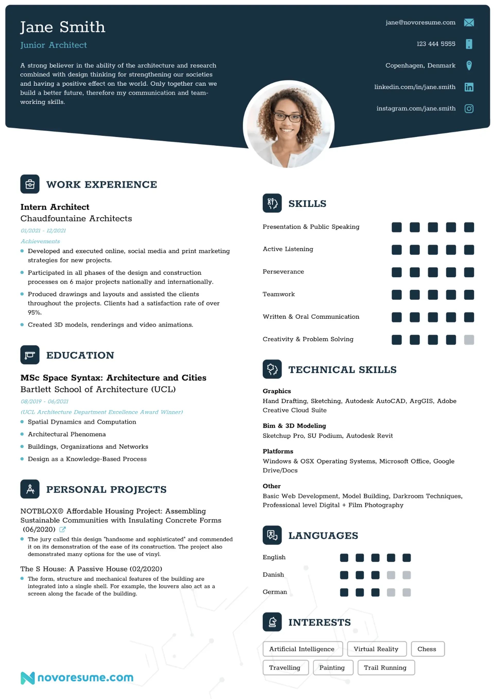 Architect Resume with Photo resume example