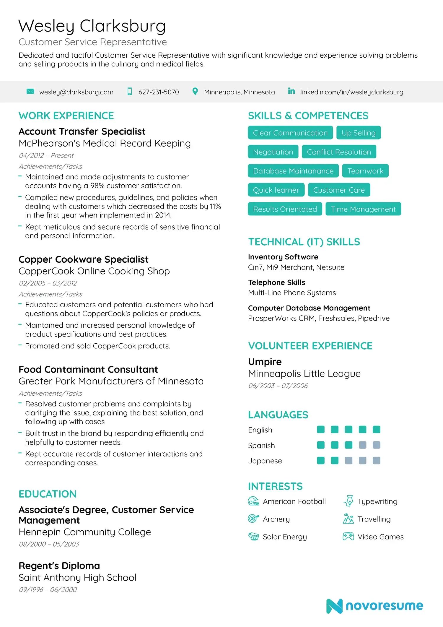 Customer Service resume example
