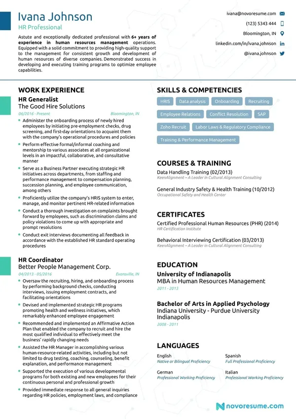 HR resume example