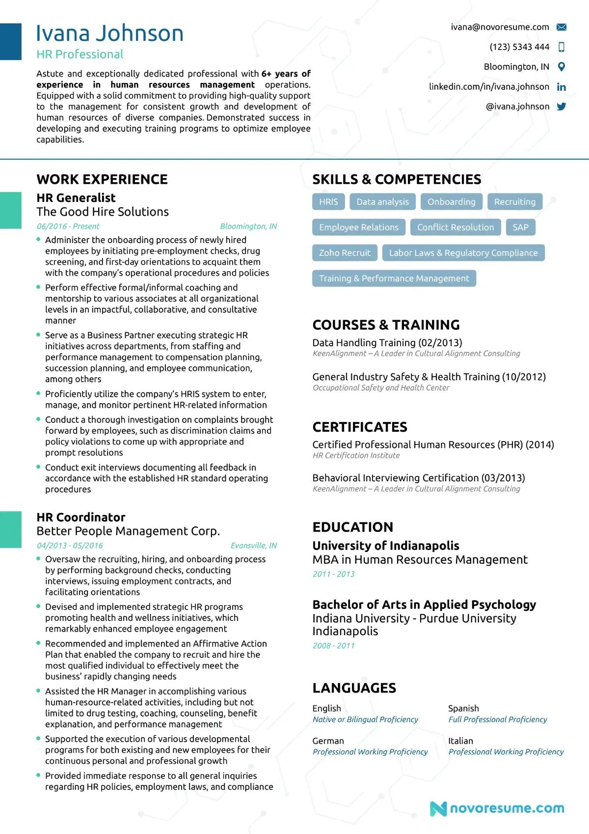 HR resume example