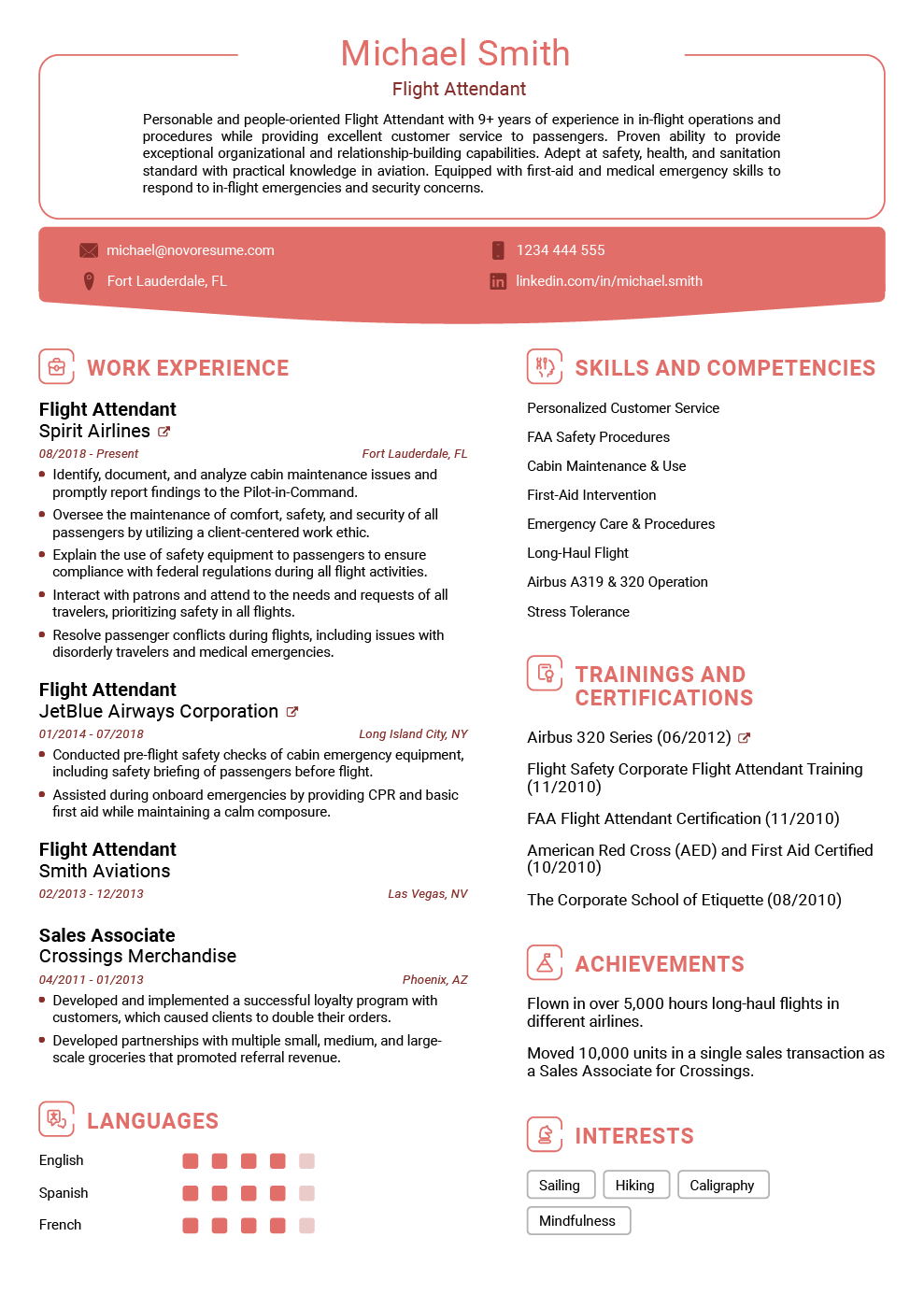 Flight Attendant resume example