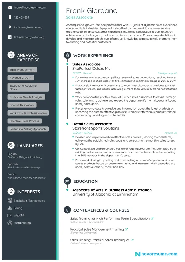 Sales Associate resume example