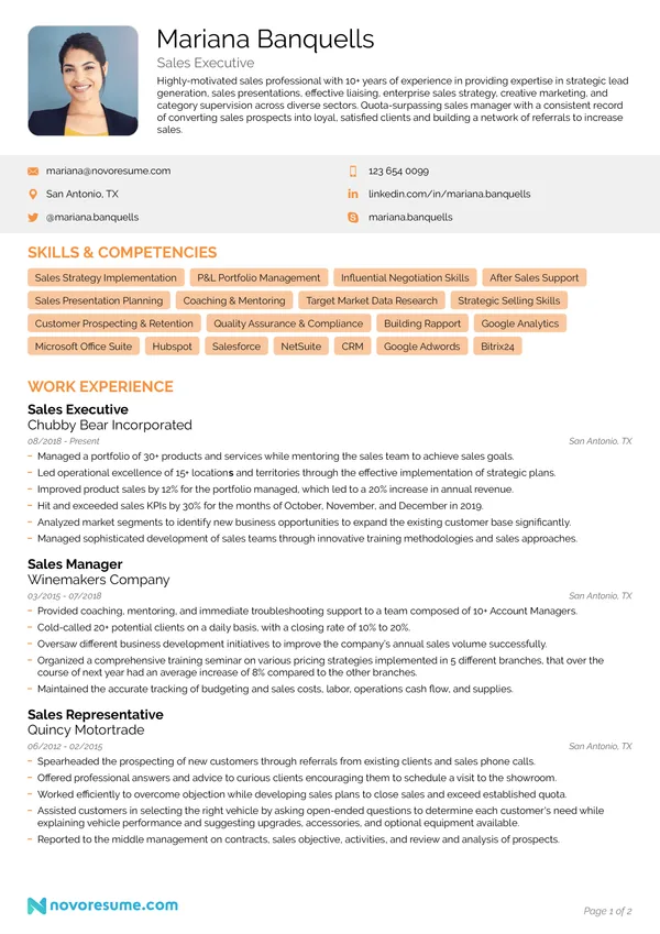 Sales Resume with Photo resume example