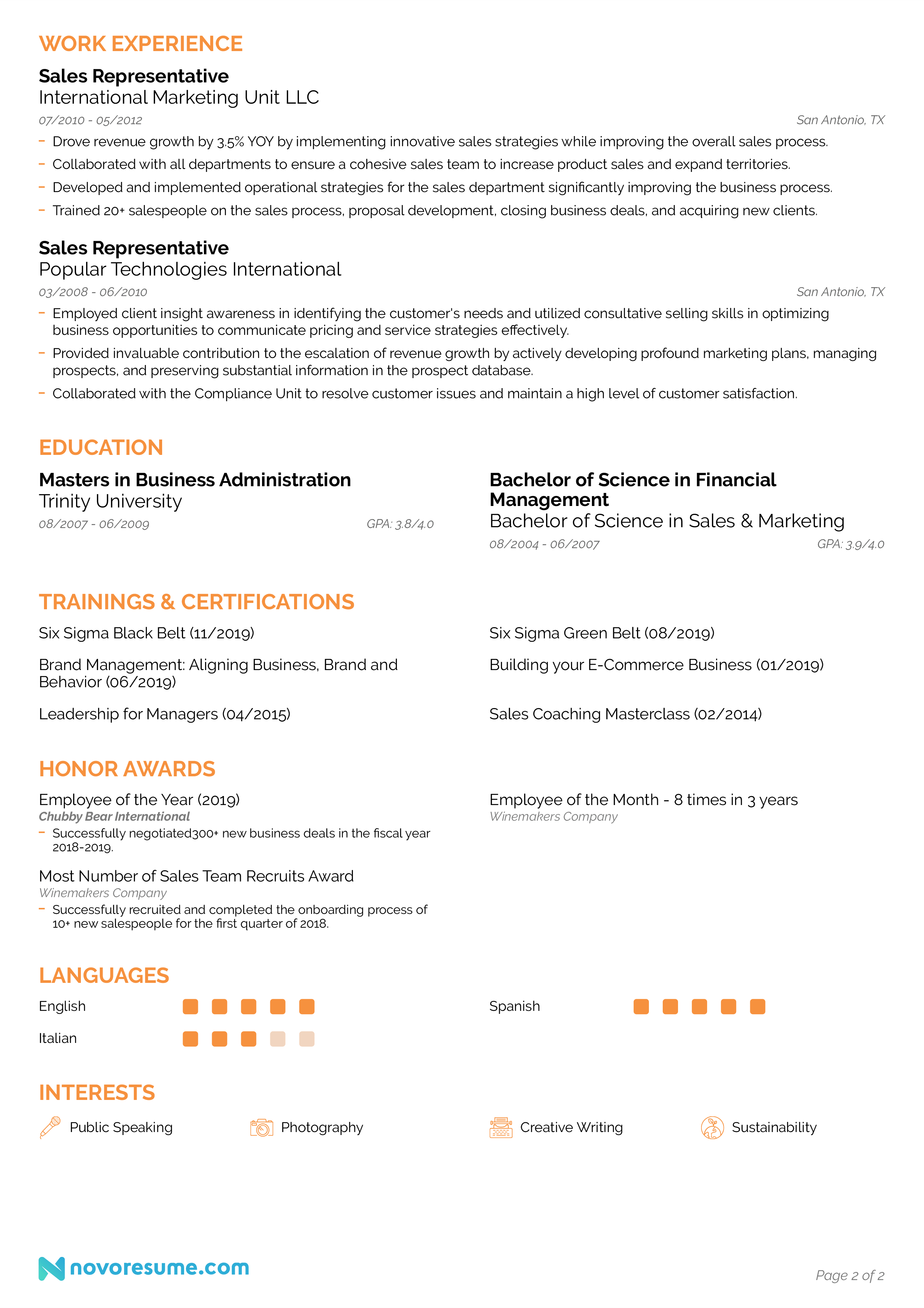 Sales Resume with Photo resume example, page 2