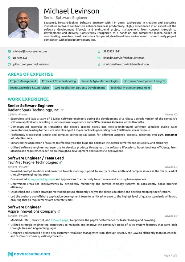 Software Engineer Resume with Photo resume example