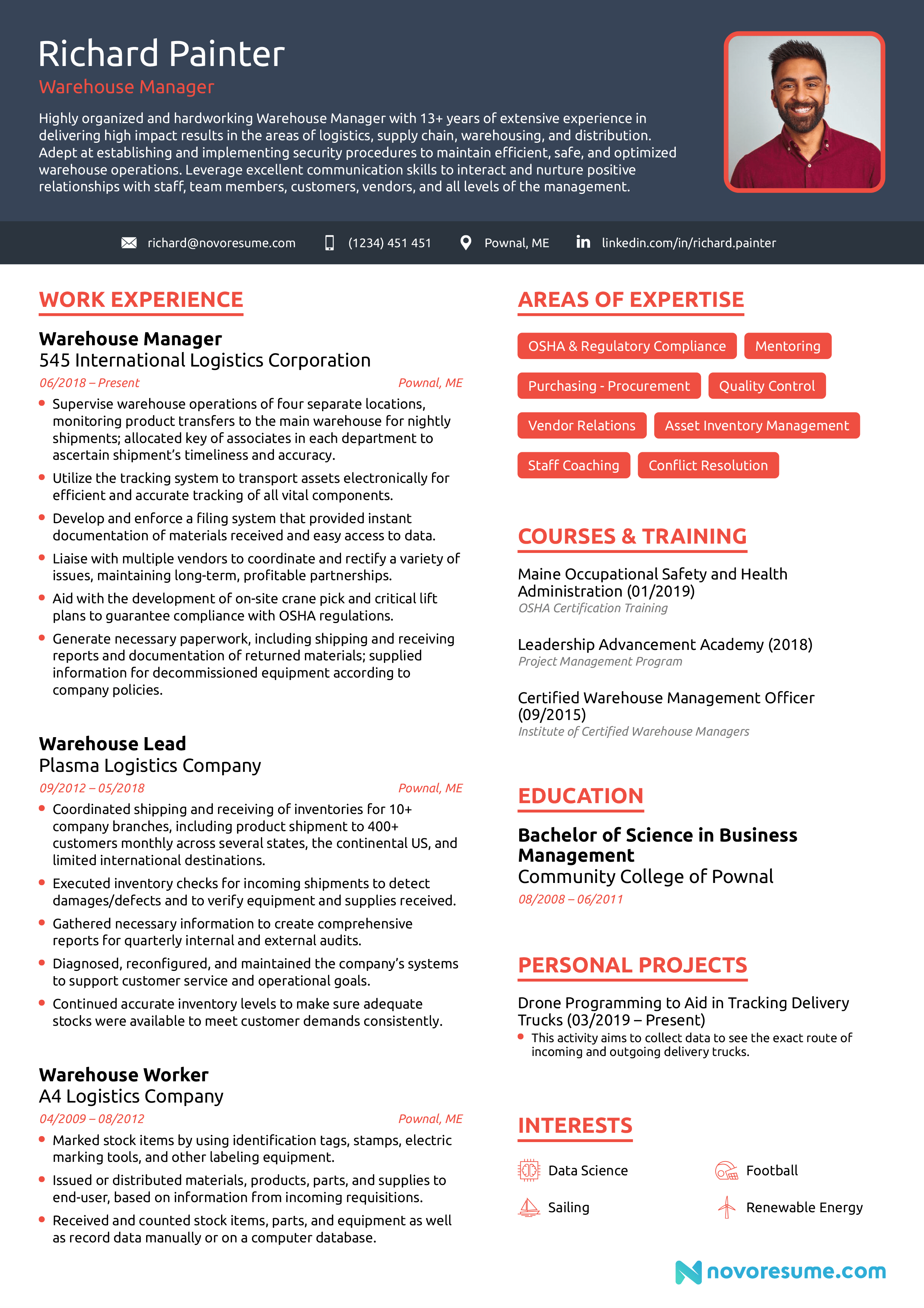 Warehouse Manager Resume with Photo resume example