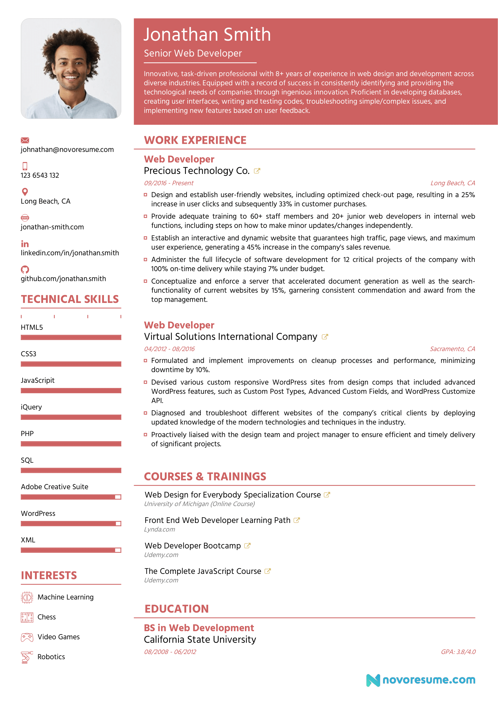 Web Developer Resume with Photo resume example