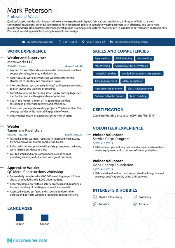 Welder resume example