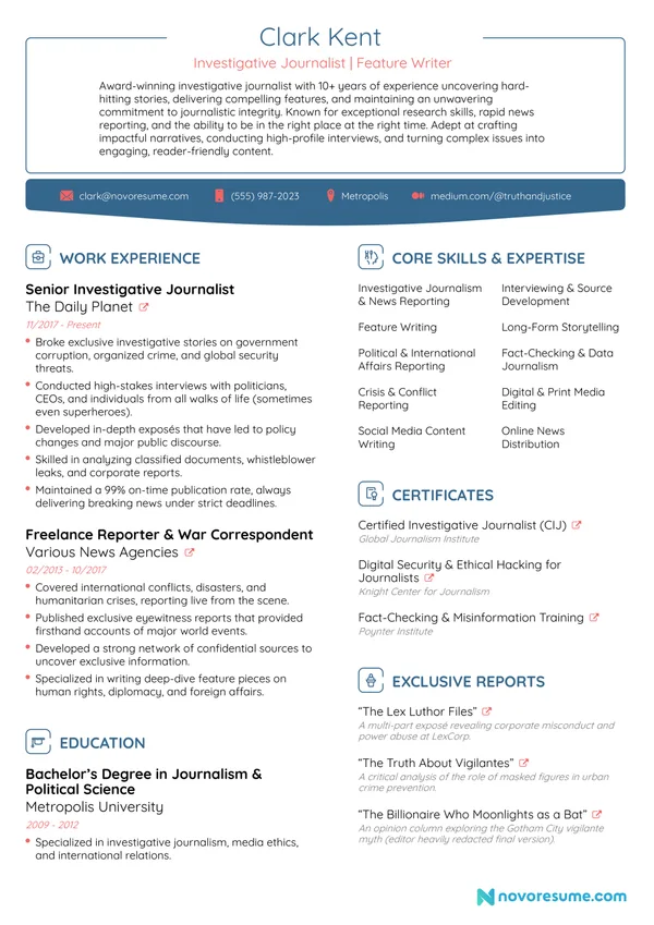 Writer resume example