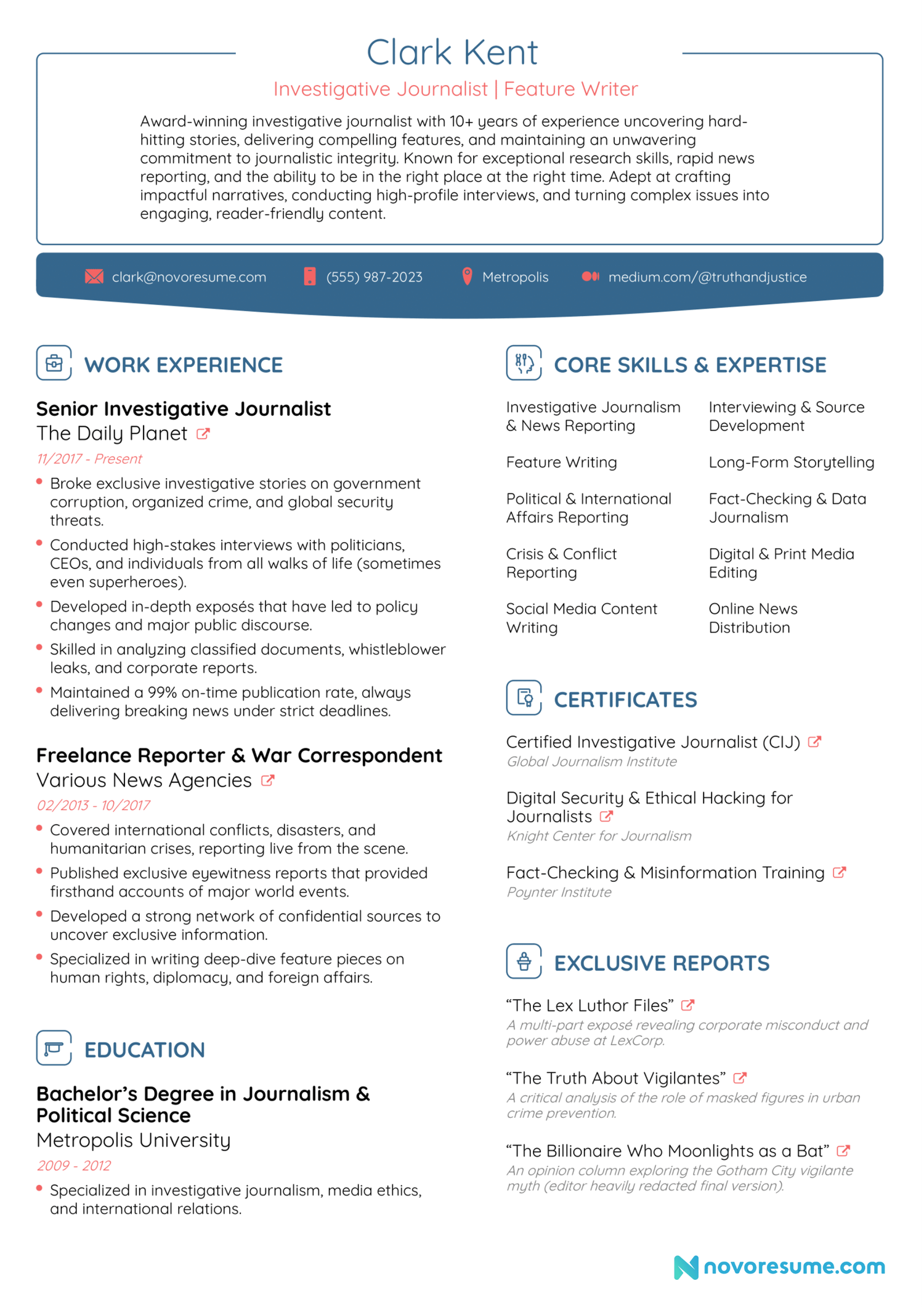 Writer resume example